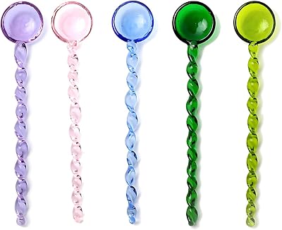 5 Pieces Glass Stirring Spoons Clear Crystal Coffee Cocktail Mixing Spoons with Spiral Handle Salt Sugar Ice Cream Yogurt Jam Dessert Scoop Swizzle Stick for Bar Cafe Party 5 Color