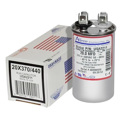 Goodman CAP200000440RPP Replacement - 20 uf/Mfd 370/440 VAC AmRad Round Universal Capacitor, Made in The U.S.A.
