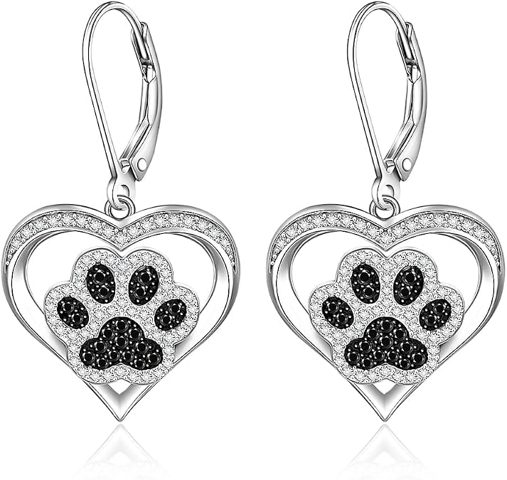 Paw Print Earrings Sterling Silver Dog Earrings for Women Cat Dog Paw Earring Dangle Animal Jewelry Dogs Lover Gifts