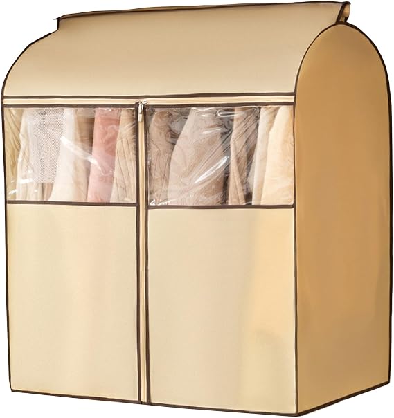 Garment Rack Cover with Clear Window, Fully Sealed Hanging Clothes Bag, Non-Woven Material, Waterproof and Dustproof(Beige,78x52x120cm/31x20x47in)