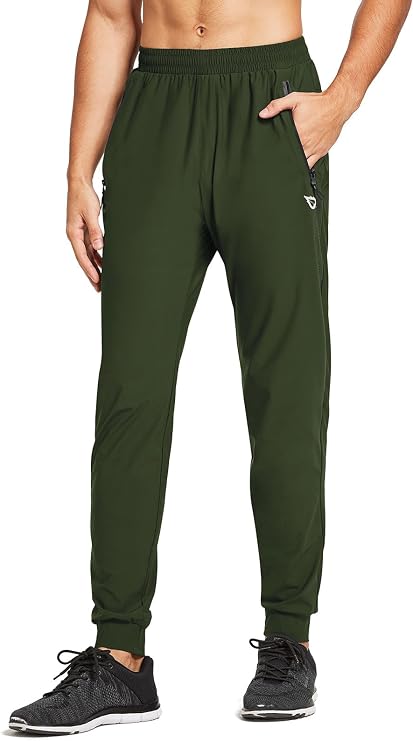 baleaf Men's Running Pants Lightweight Joggers with Zipper Pockets | Quick Dry, High-Stretchy, Moisture-Wicking, Cooling, Breathable, Elastic Waistband, Tapered Cuffs, Workout, Hiking, Casual