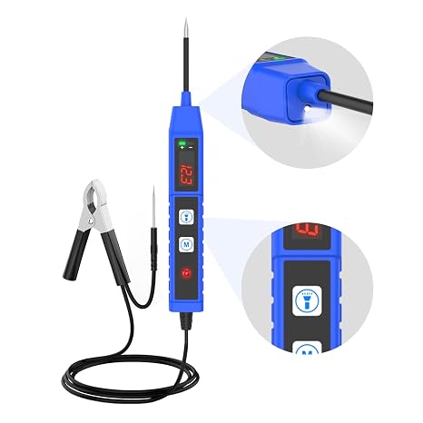 Power Circuit Probe Tester 9V-30V DC，Automotive Electrical Tester with Voltage Continuity Polarity Temperature Test, 1.1m Cable Overload Protection for Car Truck Motorcycle