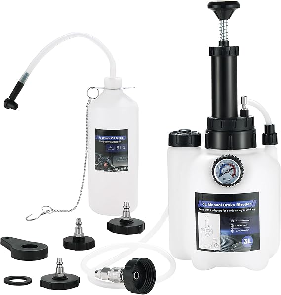 3L Manual Brake Bleeder Kit with 1L Brake Fluid Bleed Bottle