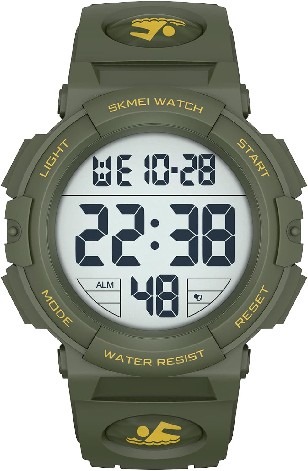 GOLDEN HOUR Mens Big Wide Screen Digital Display Waterproof Quartz Sport Watch with Black Resin Strap
