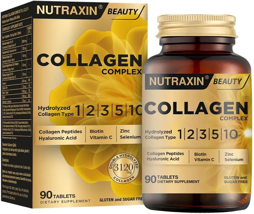 Nutraxin Beauty Collagen Complex 90 Tablet, Tip 1-2-3-5-10 Hidrolize Kolajen, Kolajen Peptitleri, Hyaluronik Asit, Biotin, Çinko, Selenyum