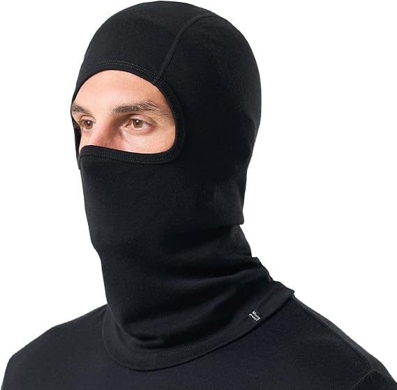 Merino Protect Merino Wool Balaclava for Men Women Thermal Face Mask Winter Face Covering for Hunting Skiing Black