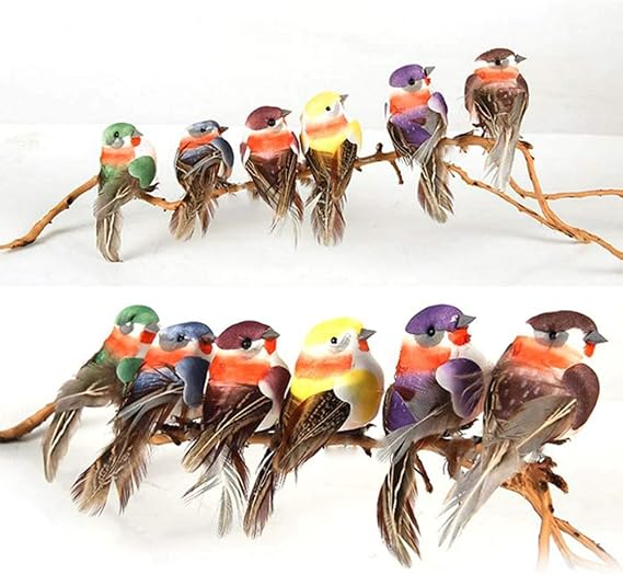 LWINGFLYER 12pcs Artificial Simulation Foam Feather Bird 3.5inch Mini Sparrow Clip on Ornaments for Crafts Seasonal Display Wreaths Decoration Tree Decor Party Accessories