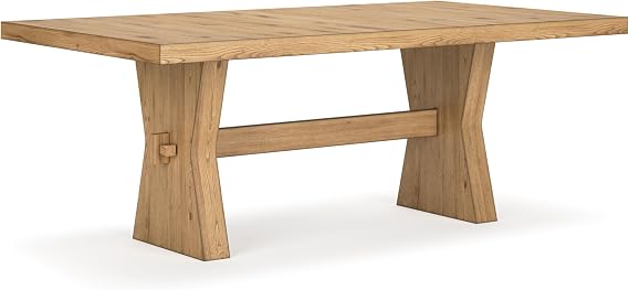 Signature Design by Ashley Galliden Farmhouse Dining Table with Extra-Thick Tabletop and Trestle Base, Light Brown