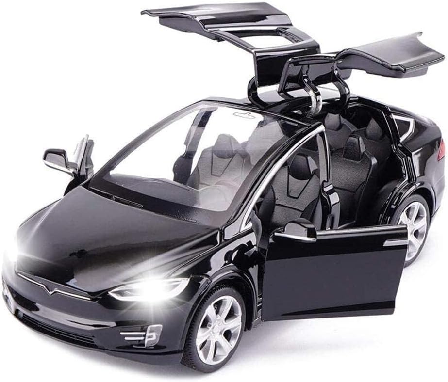 Model X Diecast Car, 1:32 Scale Zinc Alloy, Pull Back Vehicles with Opening Doors and Light, Collectible Mini Car for Toddlers