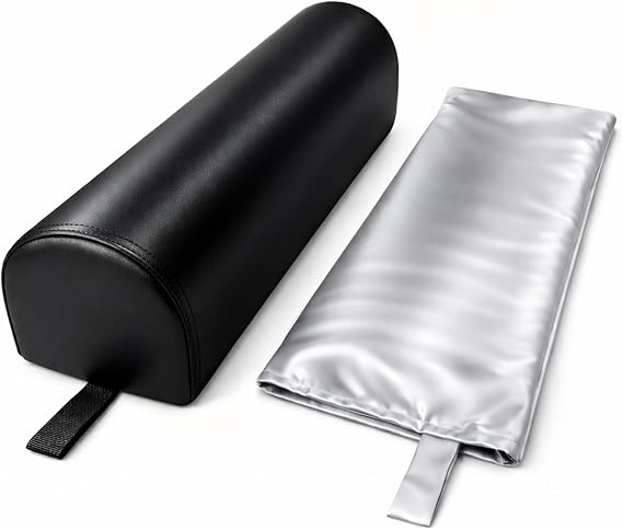 Dual-Cover Comfort Massage Bolster Pillow 3/4 Round, 26 x 6 x 6 in PU Leather & Cooling Cover Bolster for Massage Table, Massage Bolster Pillow for Legs, Leg & Knee Bolster Support Black/ Light Gray
