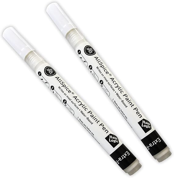 AllSpice Paint Pen, White, Extra-Fine Tipped (2-Pack)