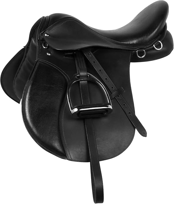 Black Leather Show Jumping Eventing English Riding Horse Saddle TACK Stirrups Leathers All Purpose 12" to 19" MI-004