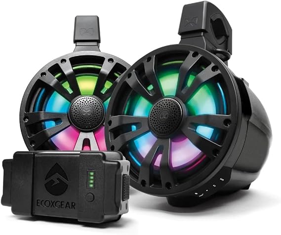 SoundExtreme TB8 ExtremeTower Powersports Marine Waterproof Sealed 8-inch 2-Way 1 Battery-Powered Bluetooth Amplified Speaker + 1 Passive Speaker Black