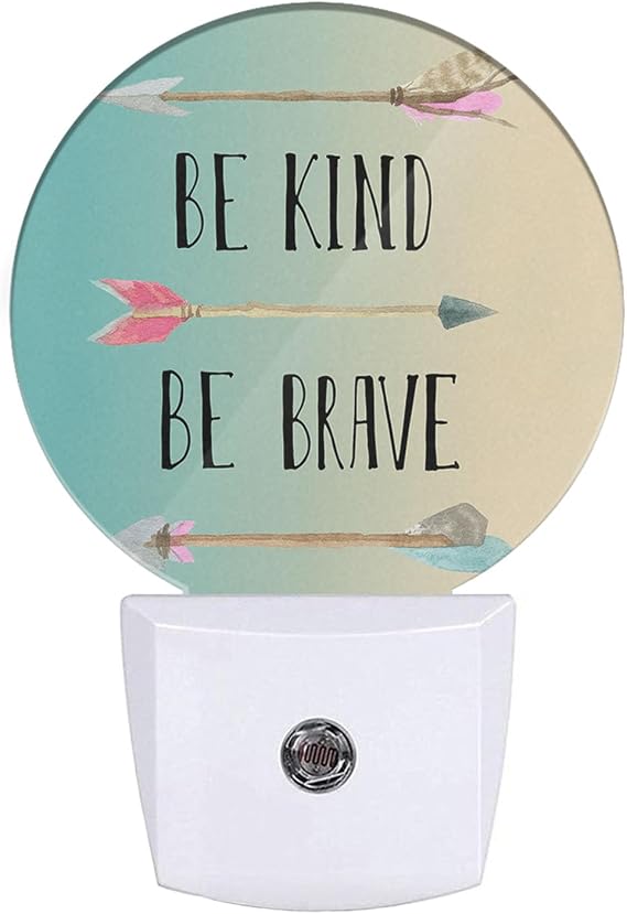 Be Kind Be Brave Night Light Inspirational Quote Boho Arrow Night Lights Plug into Wall for Boys Girls, Plug-in Nightlight 0.5W LED Lighting for Stairway Hallway Bedroom