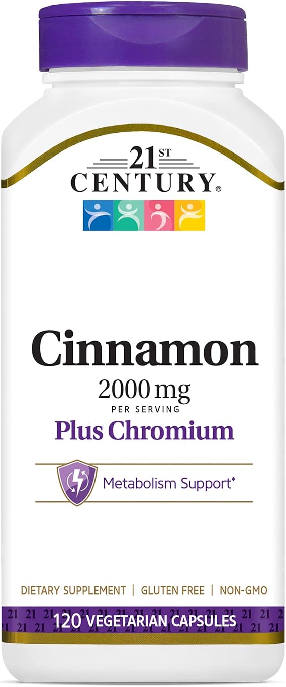 21st Century Cinnamon 2000mg Plus Chromium Capsules, 120 Count