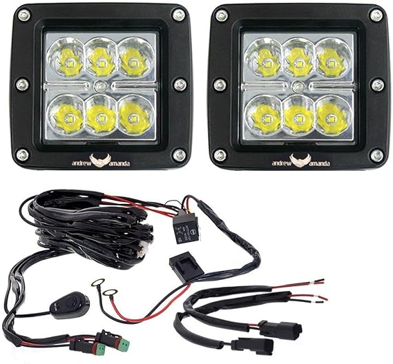2x 18w Square LED Work/Driving Light - Regular Square Mount - Spot Pattern w/Wiring Harness