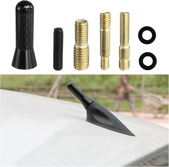 Augeny Car Short Antenna, Carbon Fiber Antenna Replacement with Screws for AM/FM Radio Reception, Car Accessories (1.37", Black)