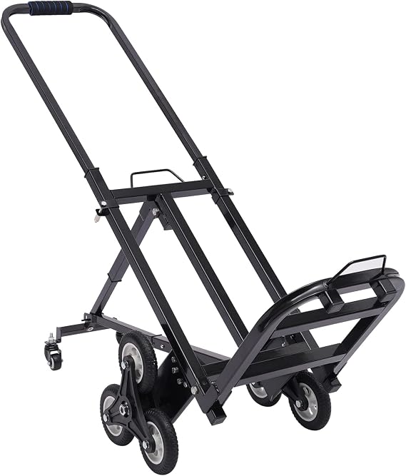 Stair Climbing Cart 330lbs Capacity, Portable Folding Trolley with 8 Wheels, Stair Climber Hand Truck with Adjustable Handle for Pulling, All Terrain Heavy Duty Dolly Cart for Warehouse (Style-A)