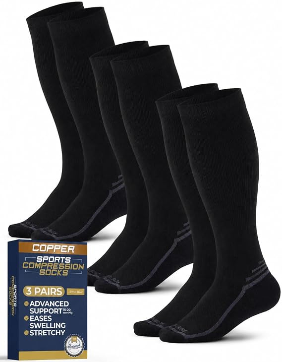 Pembrook 3 Pairs Copper Compression Socks 15-20 mmHg | Graduated Support