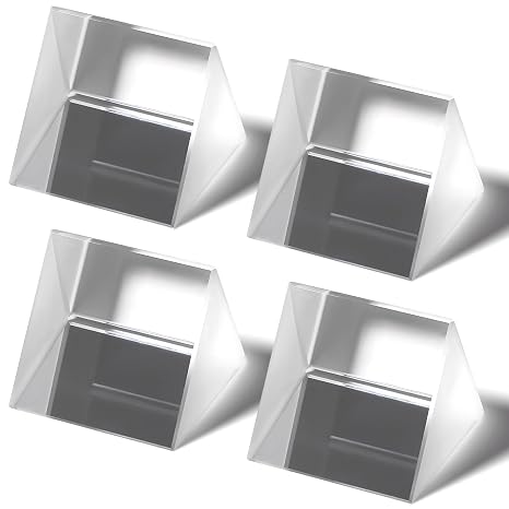 Kichvoe 4 Pcs Triangular Prism Crystal Glass Optics Set High Clarity Optical Glass Light Prism for Laboratory Experiments and Teaching Easy to Carry and Store