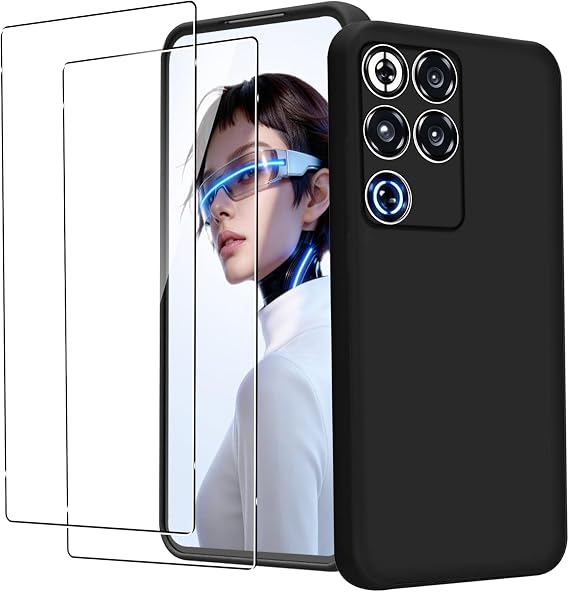KZIOACSH Case for RedMagic 11S Pro/RedMagic 11S Pro Plus with 2 Tempered Glass, Flexible Ultra Slim Silky-Soft Touch Matte TPU Anti-Scratch Shockproof Drop Protection Rugged Phone Cover Black