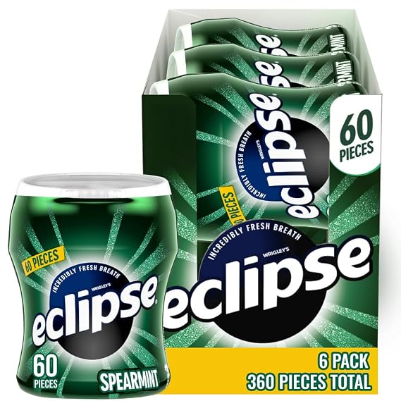 ECLIPSE Spearmint Sugar Free Chewing Gum, 60 Piece Bottle, 6 Pack