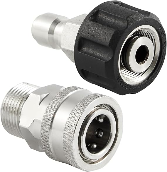 2PCS Pressure Washer Quick Connect Fittings, M22 14mm to 3/8 Inch Quick Connect Pressure Washer Hose Adapter, Stainless Steel Attachment