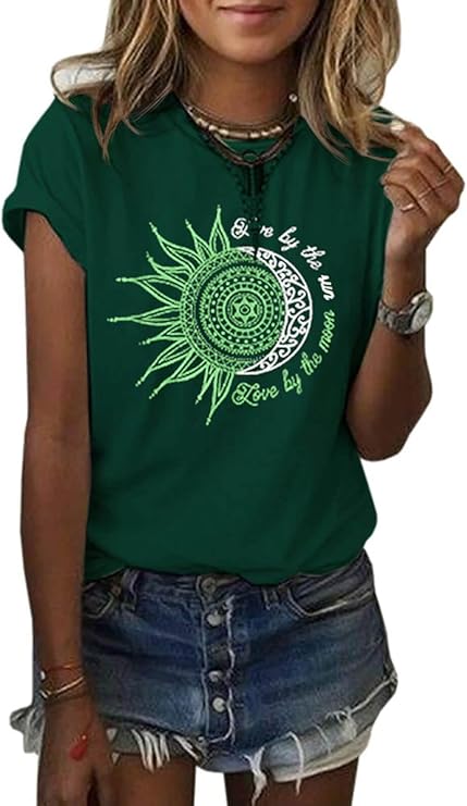 MaQiYa Womens Graphic Tees Summer Vintage Short Sleeve Cotton T Shirts Tops