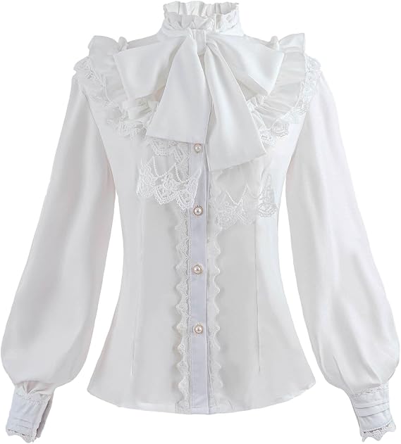Nuoqi Victorian Blouse Womens Gothic Shirt Vintage Long Sleeve Lotus Ruffle Tops