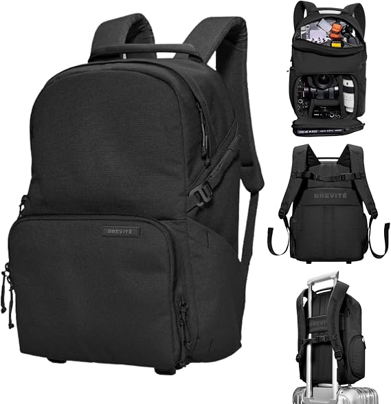 BREVITE Jumper Compact Camera Backpack 2026 Edition: A Minimalist & Travel-friendly Photography Backpack For DSLR Camera & Laptop w/Reinforced Straps & Stiffer Dividers (18L) (Triple Black Color)