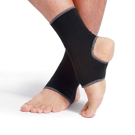 Neotech Care Ankle Support Sleeve - Open Heel, Light, Elastic & Breathable Knitted Fabric - Medium Compression - For Men, Women, Kids - Right or Left Foot (Black Colour, Size M, 1 Pair)