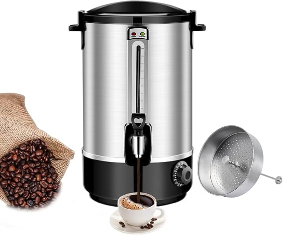 Commercial Coffee Urn Coffee Dispenser Double Wall Stainless Steel Quick Brewing Coffee Maker Electric Beverage Dispenser Hot Water Urn 80 Cups