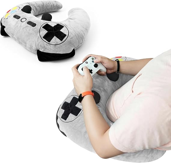 Gaming Pillow, Lap Desk Reading Pillow for Adults Teens, Arm Support Pillow for Sitting in Bed Sofa, Playing Steam Deck/Switch/Xbox/PS5, Gamer Gifts for Men Teenage Boy, Light Grey