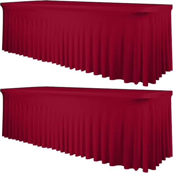 fani 2 Packs Burgundy Stretch Table Skirts for 8 Foot Table