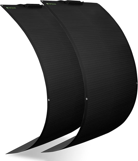 Topsolar Flexible Solar Panel 2pcs 100W 24V/12V Monocrystalline Bendable - 200 Watt 12Volt Semi-Flexible Mono Solar Panels Charger Off-Grid for RV Boat Cabin Van Car Uneven Surfaces