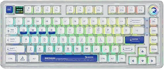 Gamepower Gasket Pro X kablosuz mekanik oyun klavyesi, %75 düzen, üçlü mod (kablosuz, Bluetooth, kablo), RGB, 81 tuş, doğrusal anahtarlar, akıllı ekran, beyaz