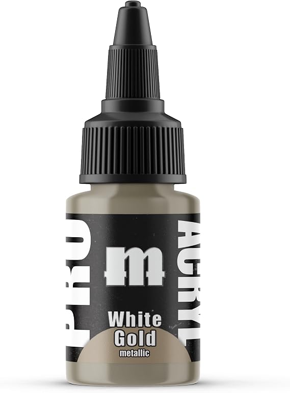 Monument Hobbies PRO Acryl 22ml Acrylic Paint - Non-Toxic Acrylic Paint for Miniatures and Wargames - Compatible with Both Brush and Airbrush Techniques - White Gold