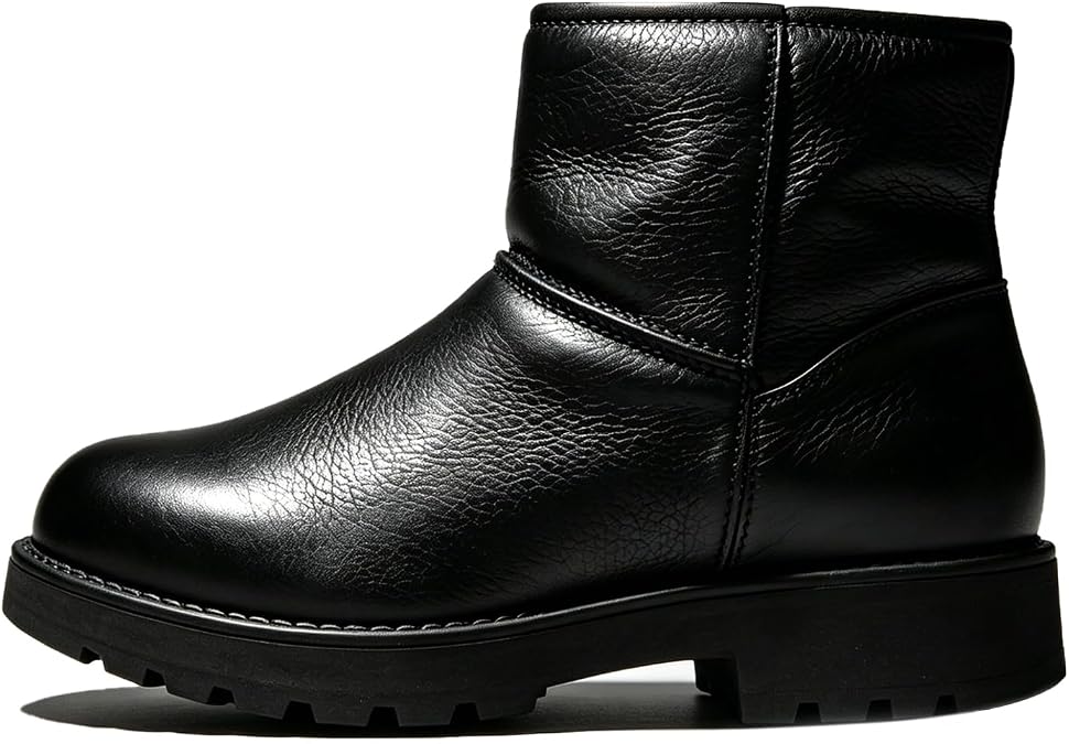 Women Winter Boots, Black Waterproof Walking Booties with Fleece Lining
