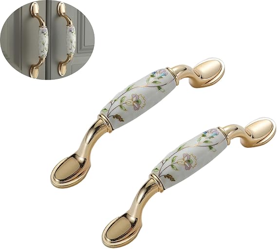 Ceramic Door Knobs Vintage Ceramic Furniture Handles Hole Spacing 96mm Blue Drawer Pulls with Ceramic Furniture Drawer Knob Cupboard Furniture Pull Handles（2 Pack） (Long)
