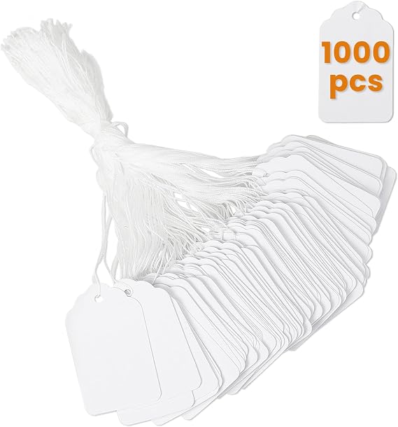 1000 PCS White Price Tags with String Attached, 1.75 x 1.1 Inches