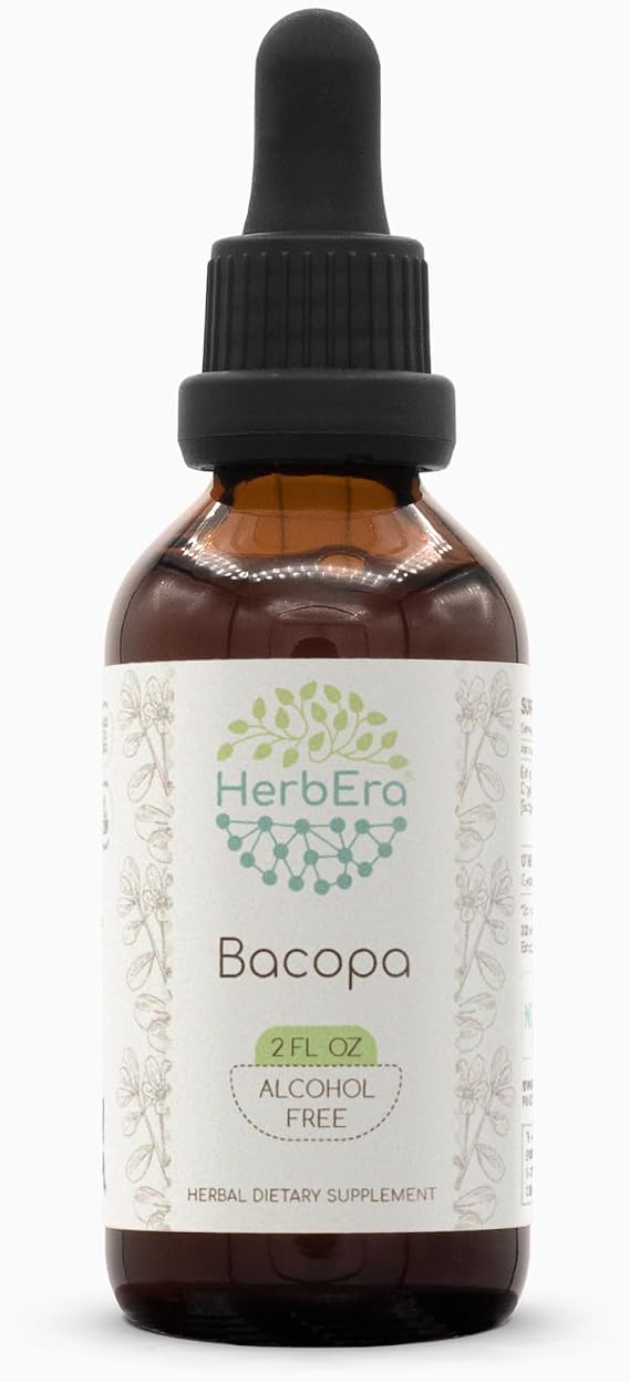 HerbEra Bacopa Alcohol-Free Herbal Extract Tincture, Concentrated Liquid Drops Natural Bacopa (Bacopa Monnieri) Dried Herb 2 fl oz