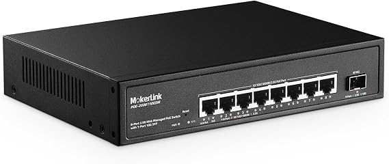 MokerLink 9-Port 2.5 Gigabit PoE Web-Managed Switch with 1 x 10G SFP Port, 8 x PoE IEEE802.3af/at, 120W, Managed Fanless Wall-Mountable Network Switch