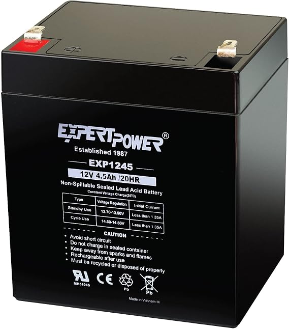 ExpertPower EXP1245-12V 4.5Ah Rechargeable SLA Battery for Security System, UPS, Garage Door Opener Replacement, Fire Alarm Batteries, Sealed Lead Acid, 12V Battery Backup