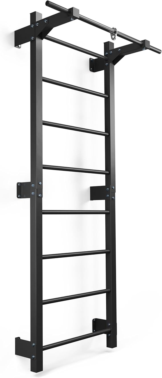 K-Sport Multifunctional Swedish Ladder Pull-Up Bar, Dip Station, Adjustable Sit-Up Bench, Punch Bag Holder & More | Durable Steel Frame for Home Gym Strength Training (Wall Bar with Pull-Up)