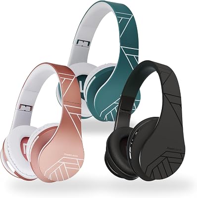 PowerLocus P2 Bundle - Wireless Headphones Over-Ear - 1pcs Rose Gold, 1pcs BlueWhite and Black