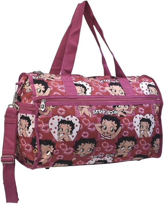 Betty Boop Large Duffel Bag, Durable Microfiber (Pink w/o hook or key ring