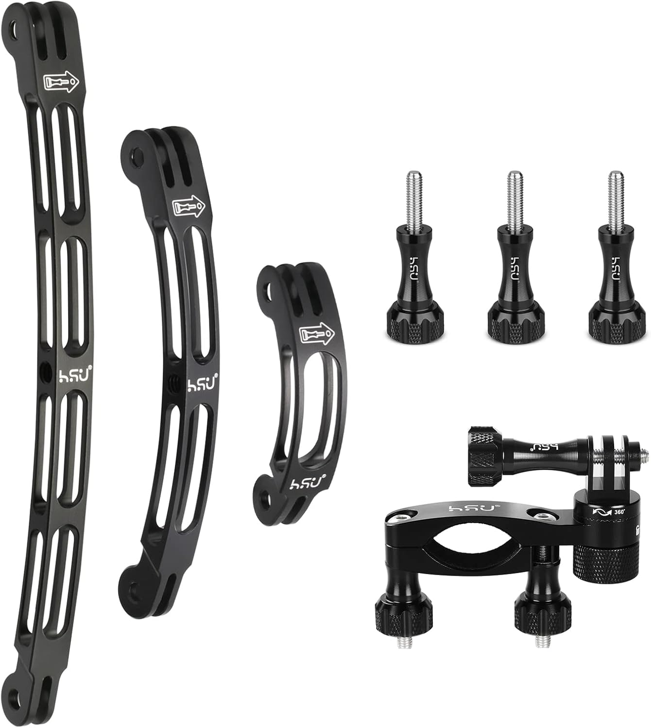 HSU Aluminum Bike Handlebars and Curved Extension Arm Kit for GoPro Hero 1110987654, DJI Osmo Action AKASO and Other Action Cameras Black