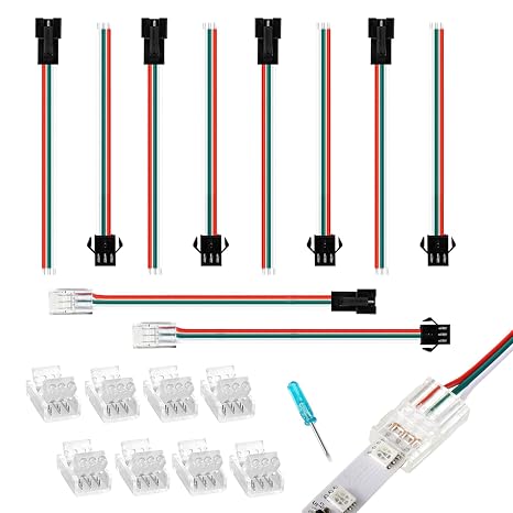 3 Pin LED Strip Connector Kit 10 Pack with 5 Pairs JST SM