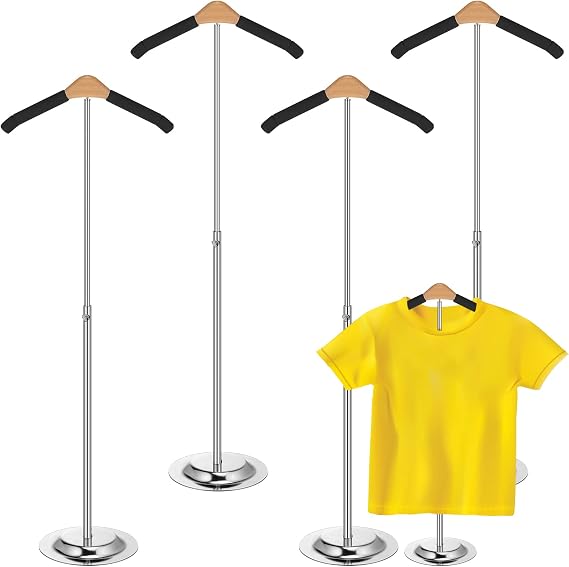 Sintuff Adjustable Child T Shirt Display Flexible Shoulder Stand Shirt Rack Portable Hanging Black Metal Clothes Hanger Rack for Clothing Garment Coat Retail Vendor, Height 16-27.9 Inch (4 Pcs)