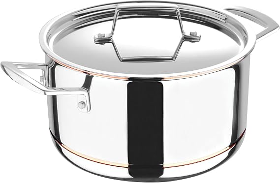 MasterPro - Casserole with Lid, 4.7L - Argent 5 Induction Stainless Steel Pot, Professional Quality, Five-Ply Multilayer with Copper Core for Improved Heat Retention & Distribution - Ovenproof